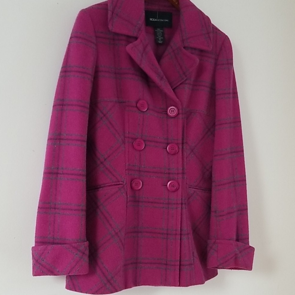 Moda INTERNATIONAL Women Raspberry Wool Peacoat - Picture 3 of 12